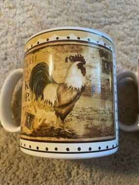 Sakura Rooster Ceramic Mug in Cream and Brown (set of 4)
